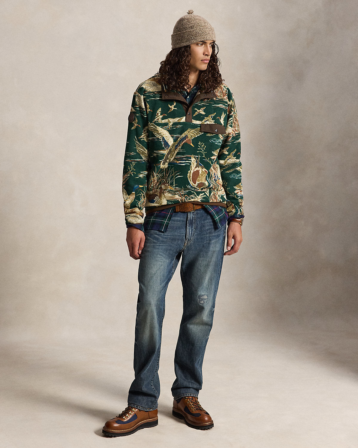 Duck-Print Brushed Fleece Pullover