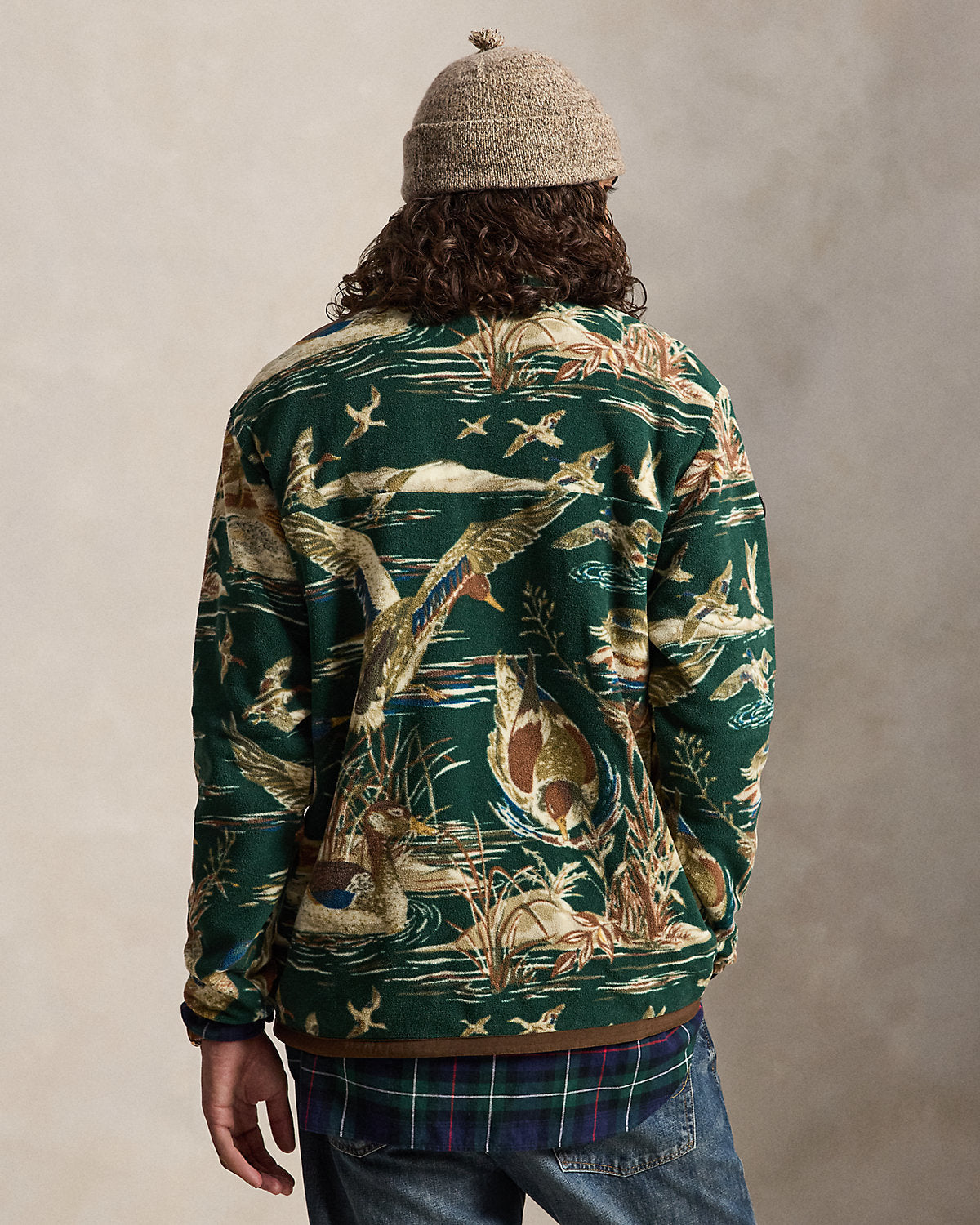 Duck-Print Brushed Fleece Pullover