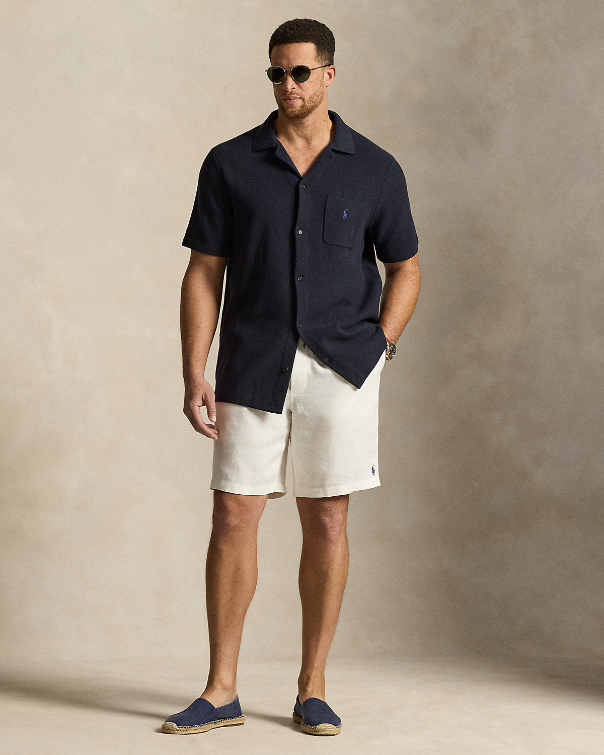 Mesh-Knit Cotton Camp Shirt Sweater