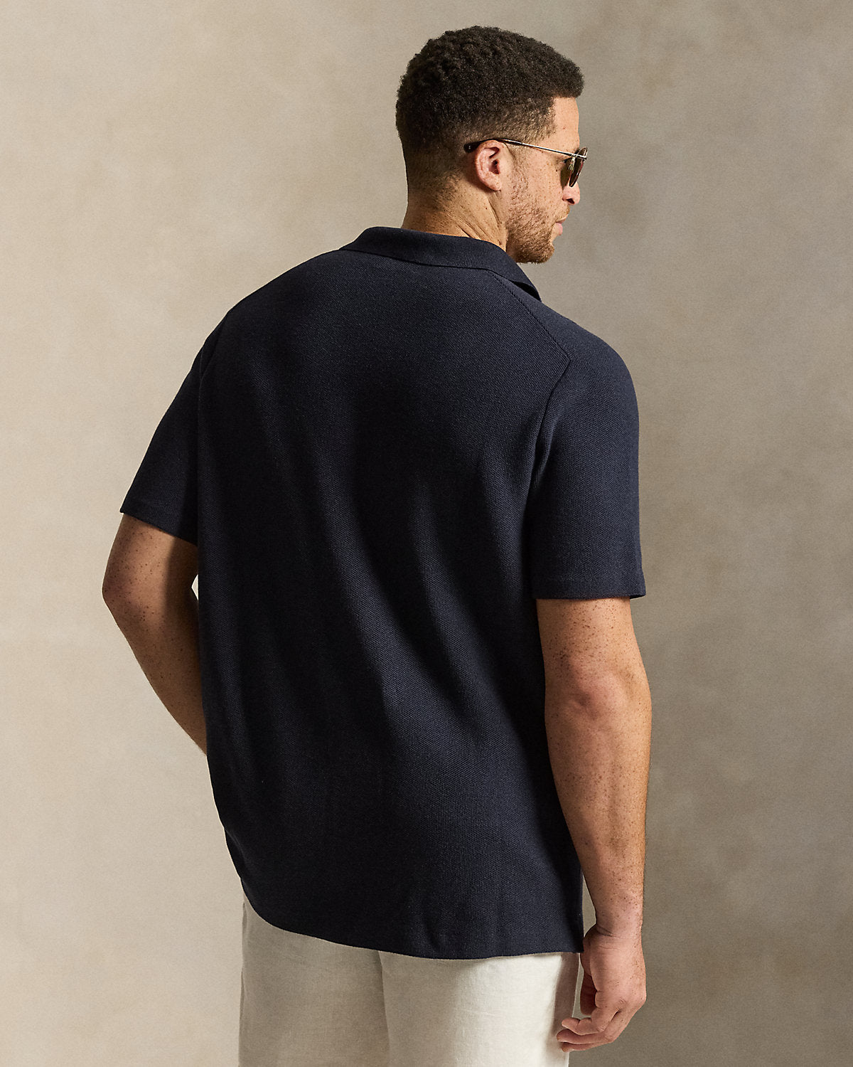 Mesh-Knit Cotton Camp Shirt Sweater