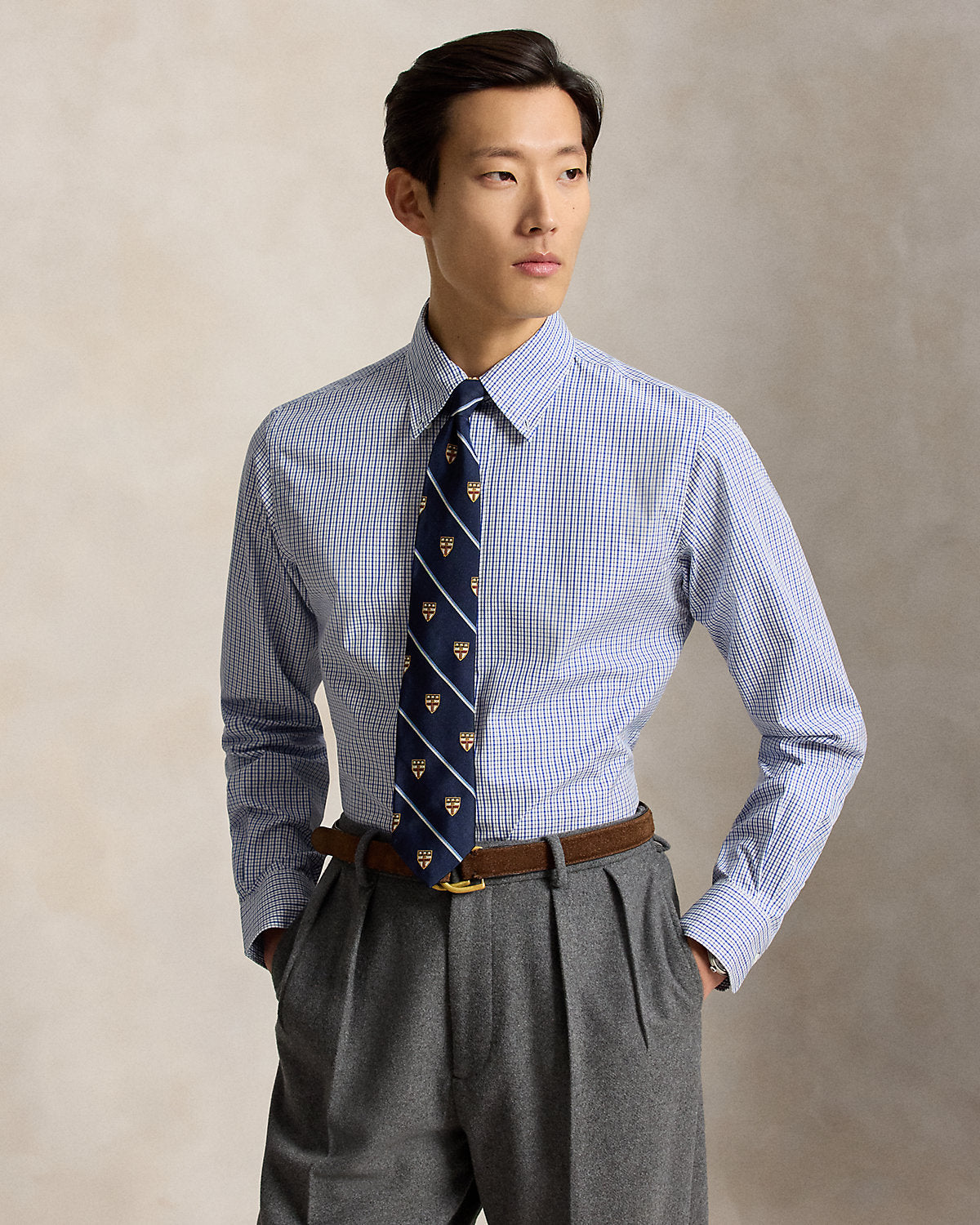 Custom Fit Checked Poplin Shirt