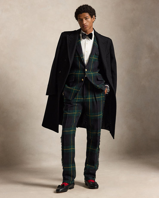 Leather-Trim Plaid Tweed Suit Trouser
