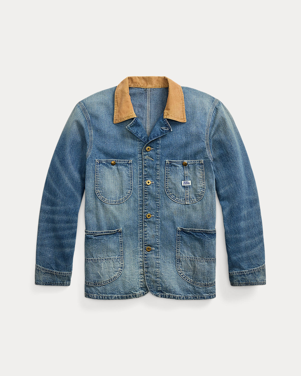 Corduroy-Collar Indigo Denim Jacket