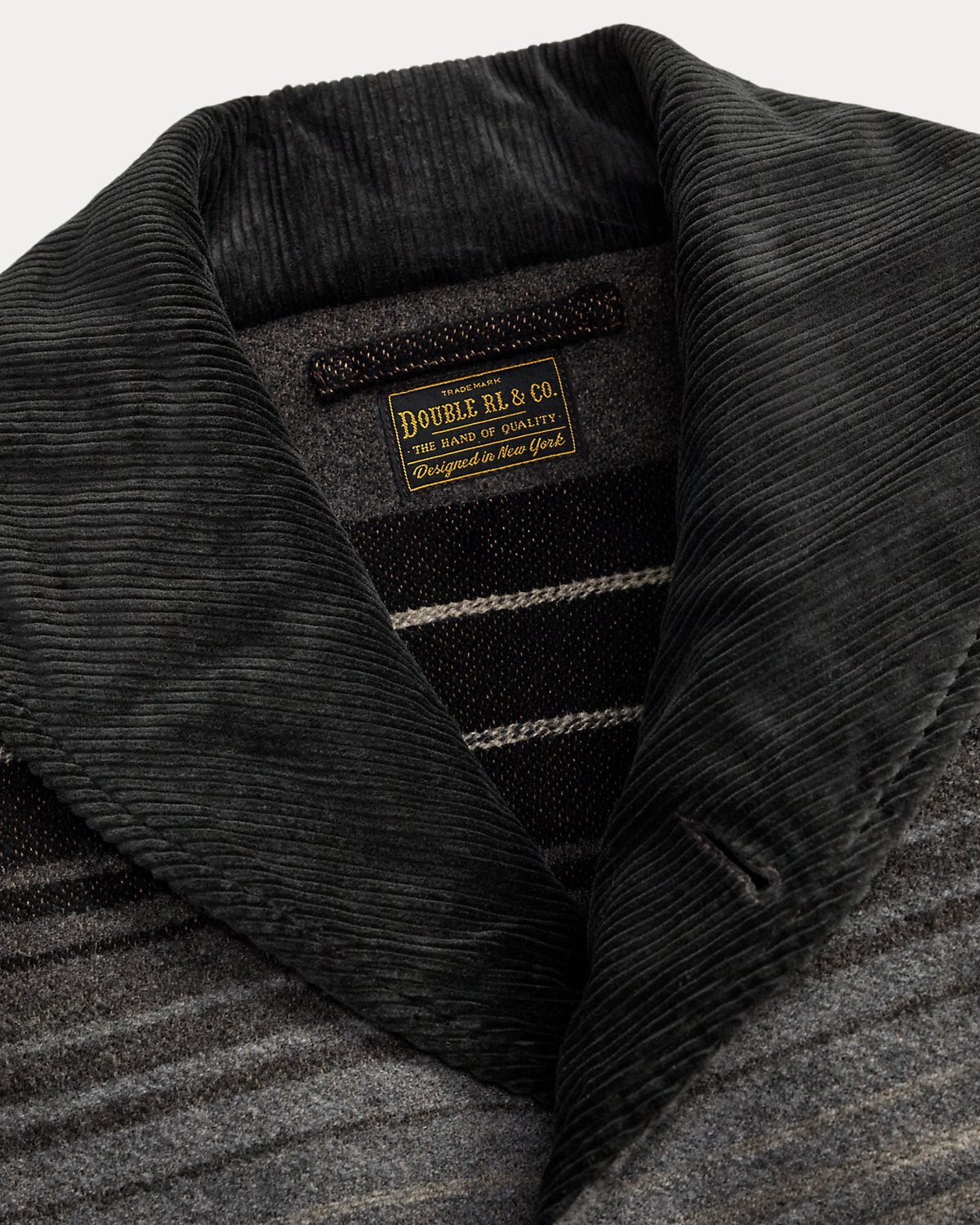 Corduroy-Collar Jacquard Coat