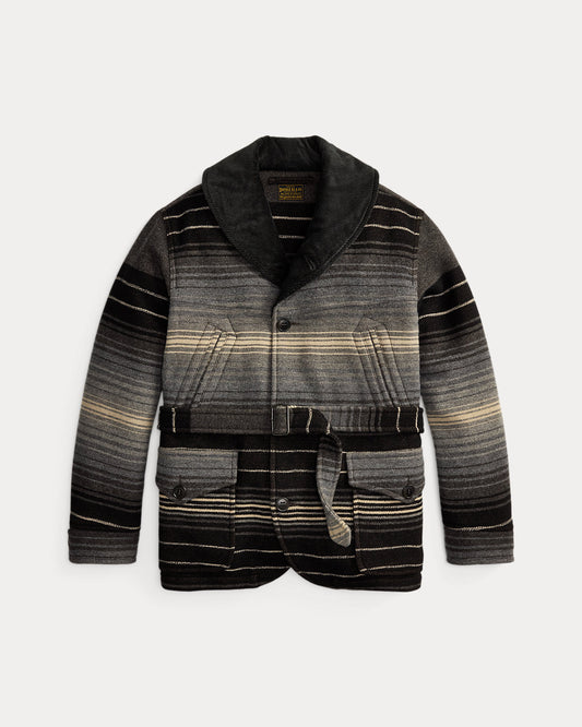 Corduroy-Collar Jacquard Coat