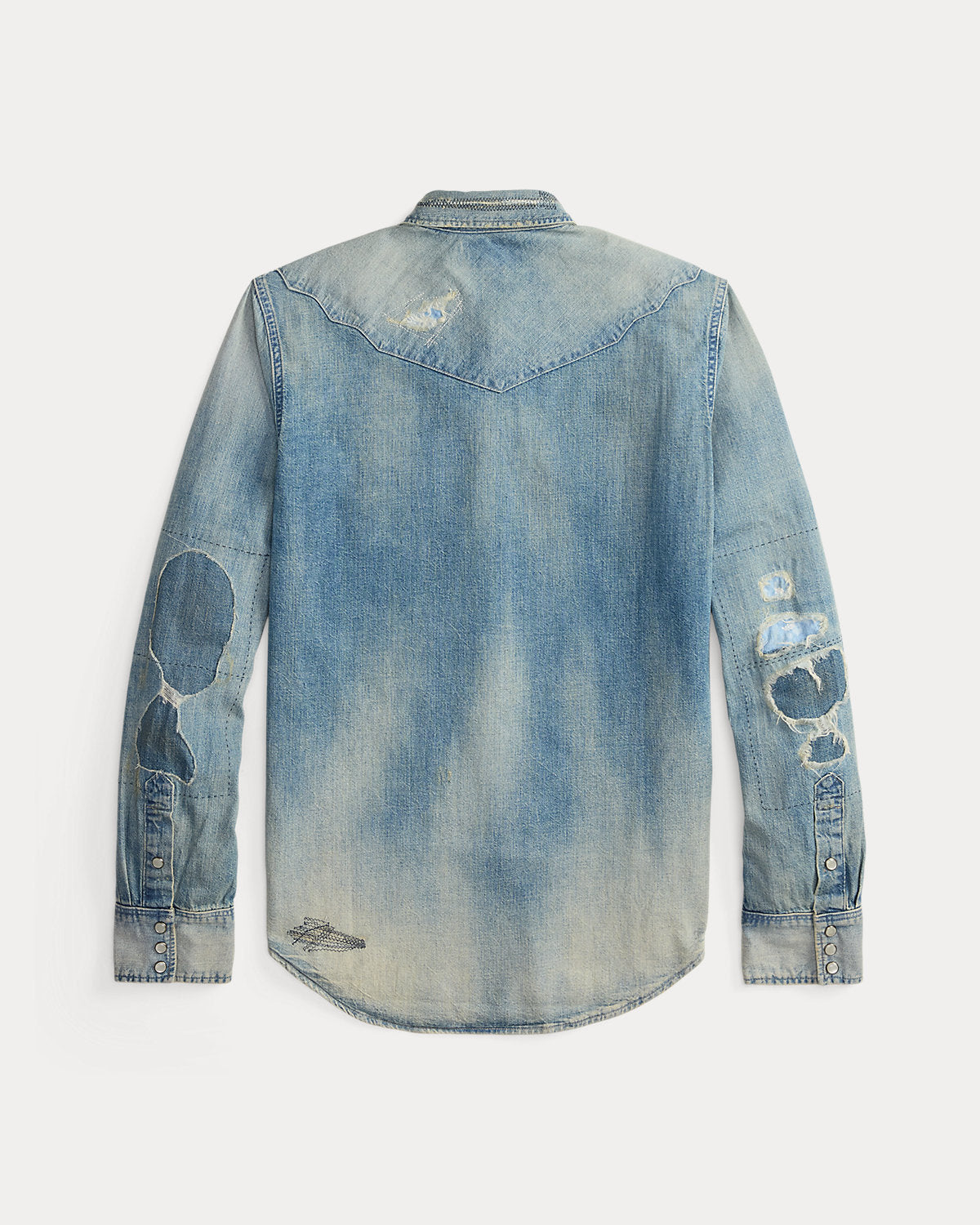 Slim Fit Repaired Denim Western Shirt