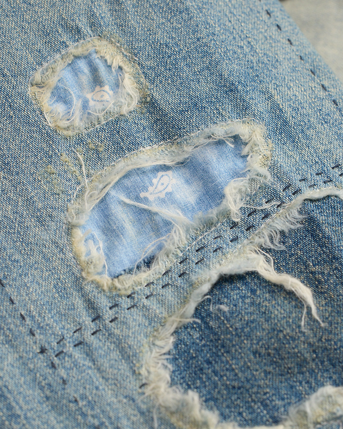 Slim Fit Repaired Denim Western Shirt