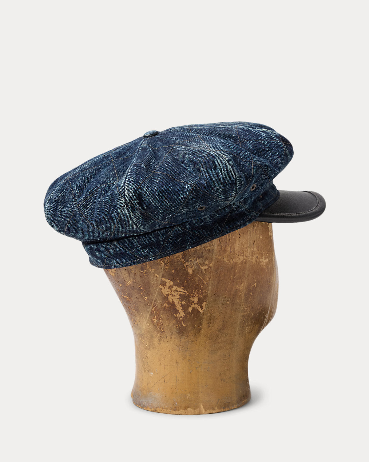 Leather-Trim Quilted Denim Moto Cap