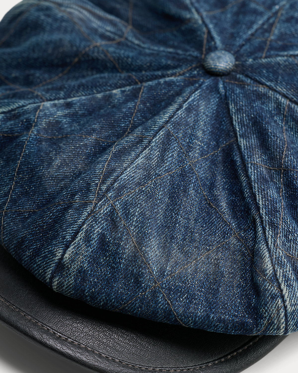 Leather-Trim Quilted Denim Moto Cap
