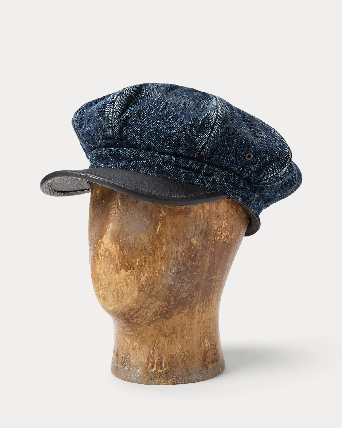 Leather-Trim Quilted Denim Moto Cap