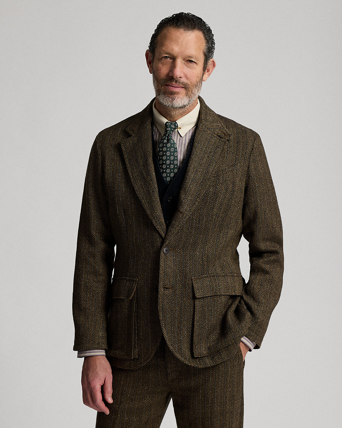 Linen-Blend Herringbone Sport Coat