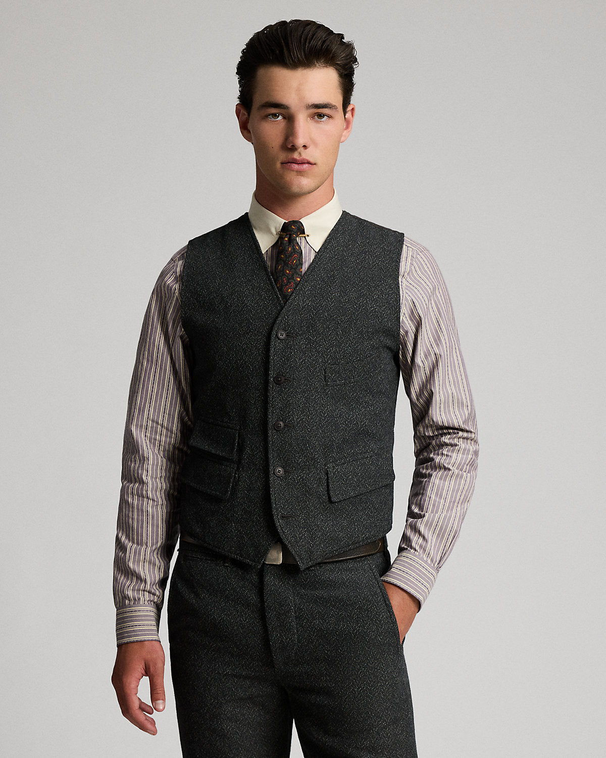 Wool-Cotton Herringbone Vest