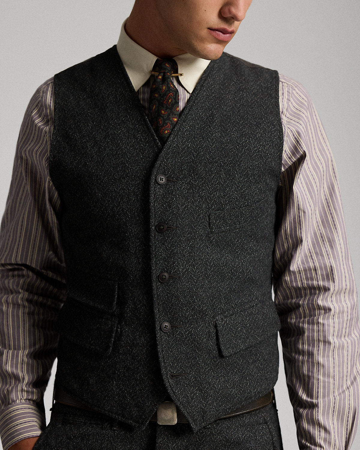 Wool-Cotton Herringbone Vest