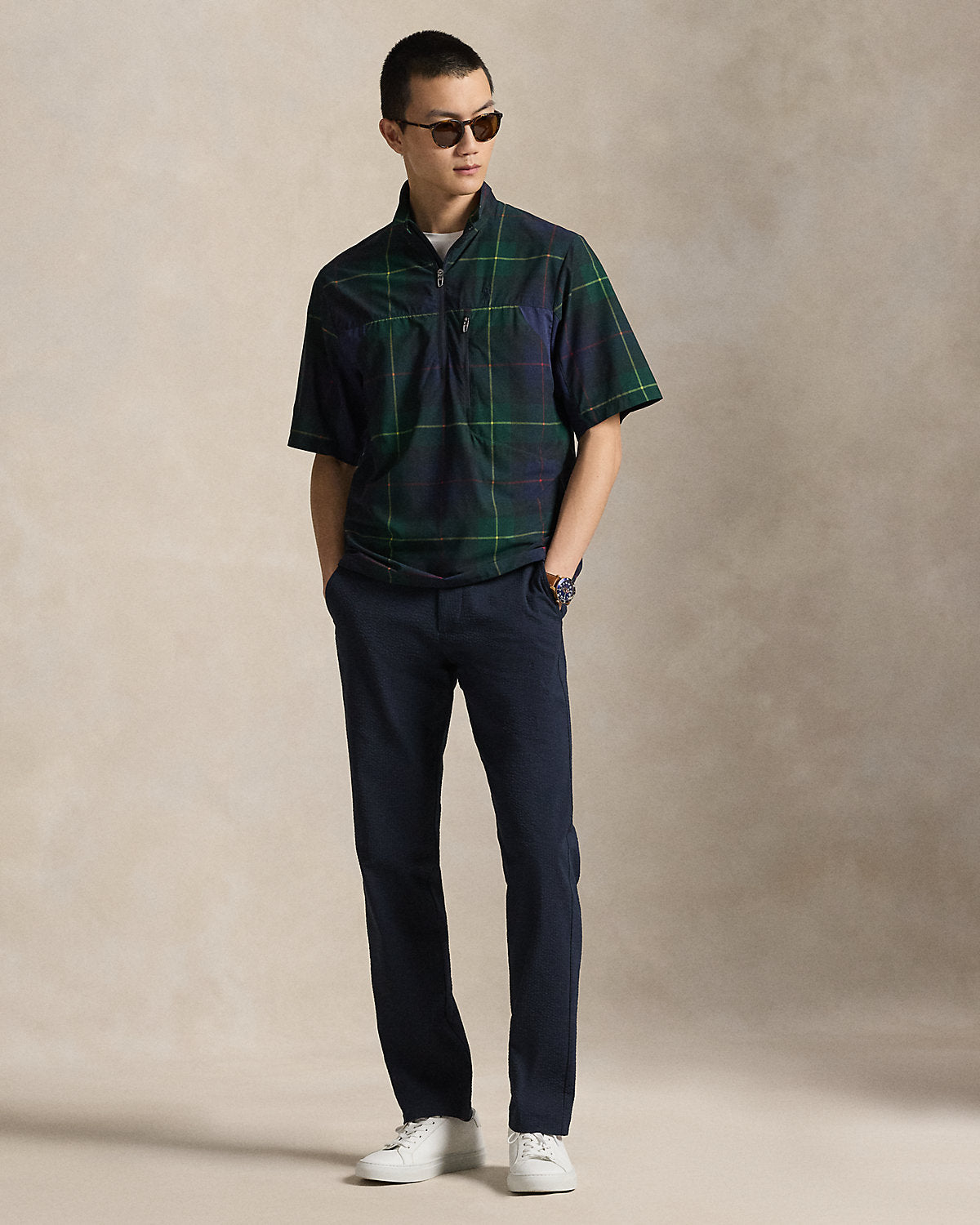 Plaid Packable Short-Sleeve Jacket