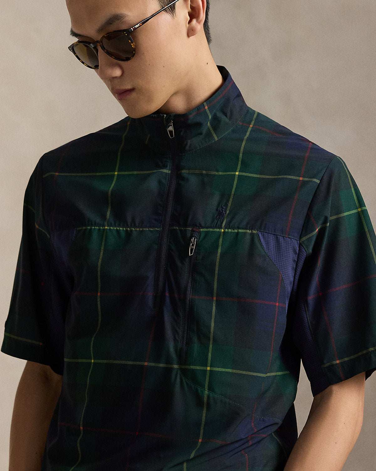 Plaid Packable Short-Sleeve Jacket