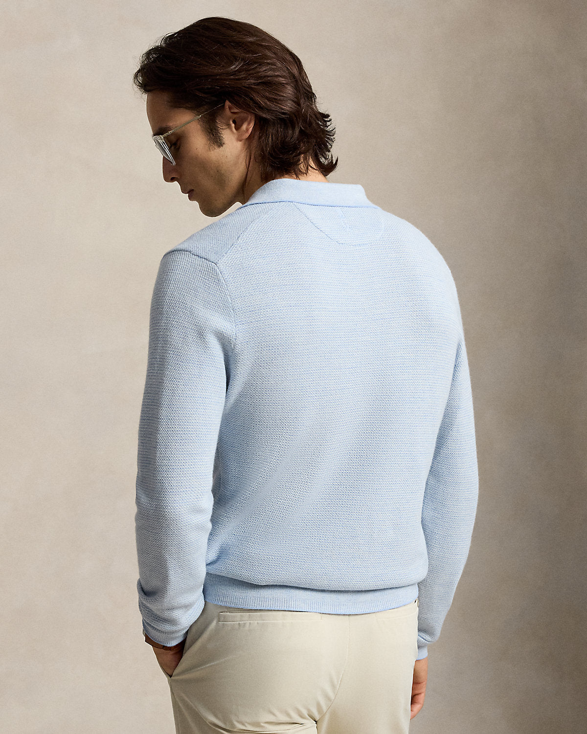 Striped Performance Polo-Collar Sweater
