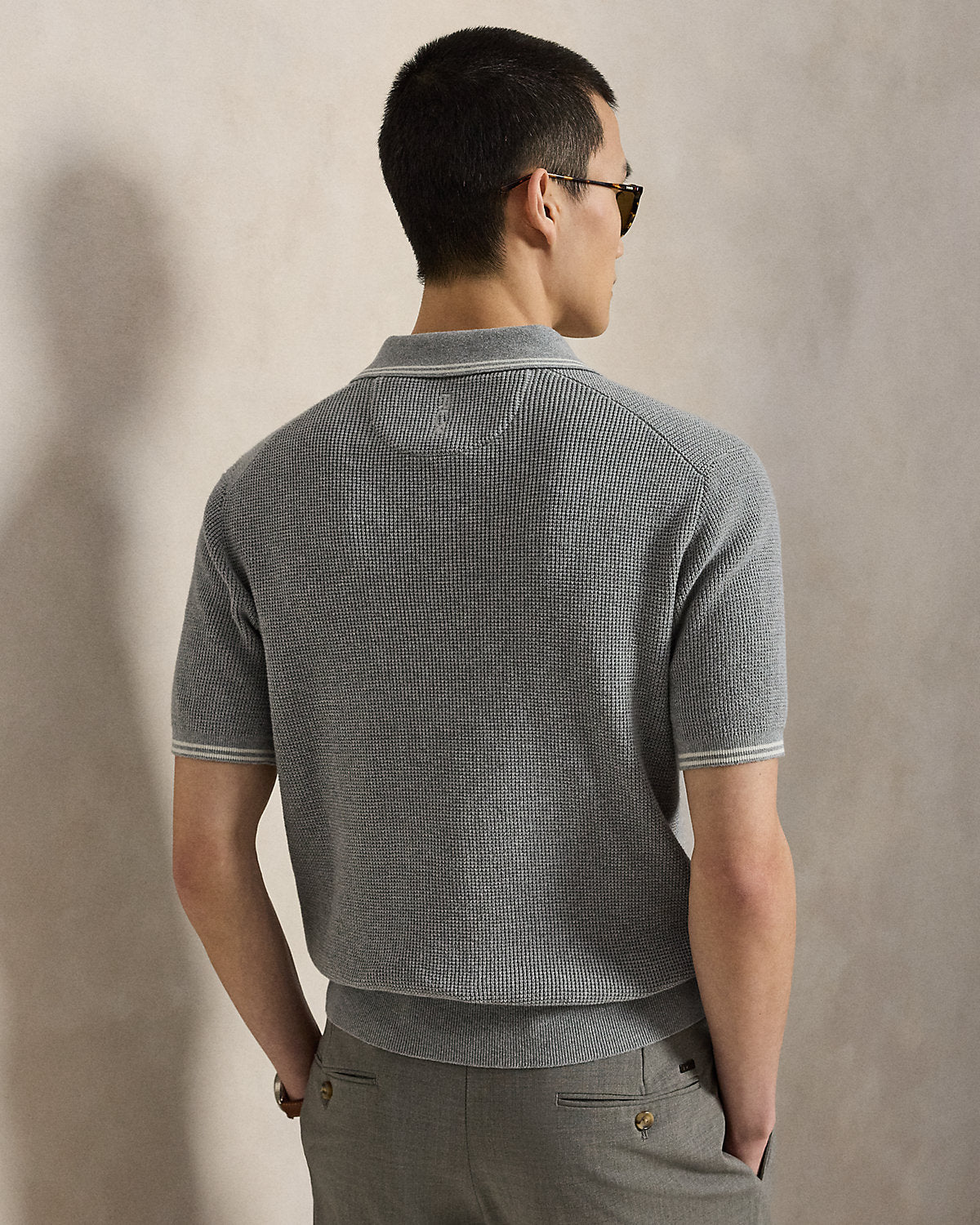 Waffle-Knit Cotton Polo Sweater