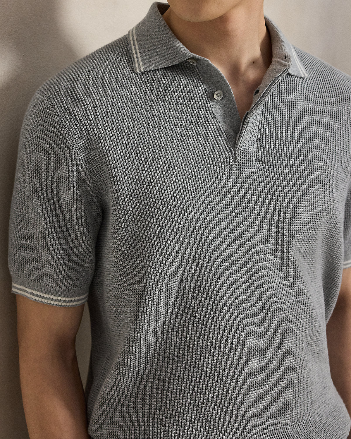 Waffle-Knit Cotton Polo Sweater