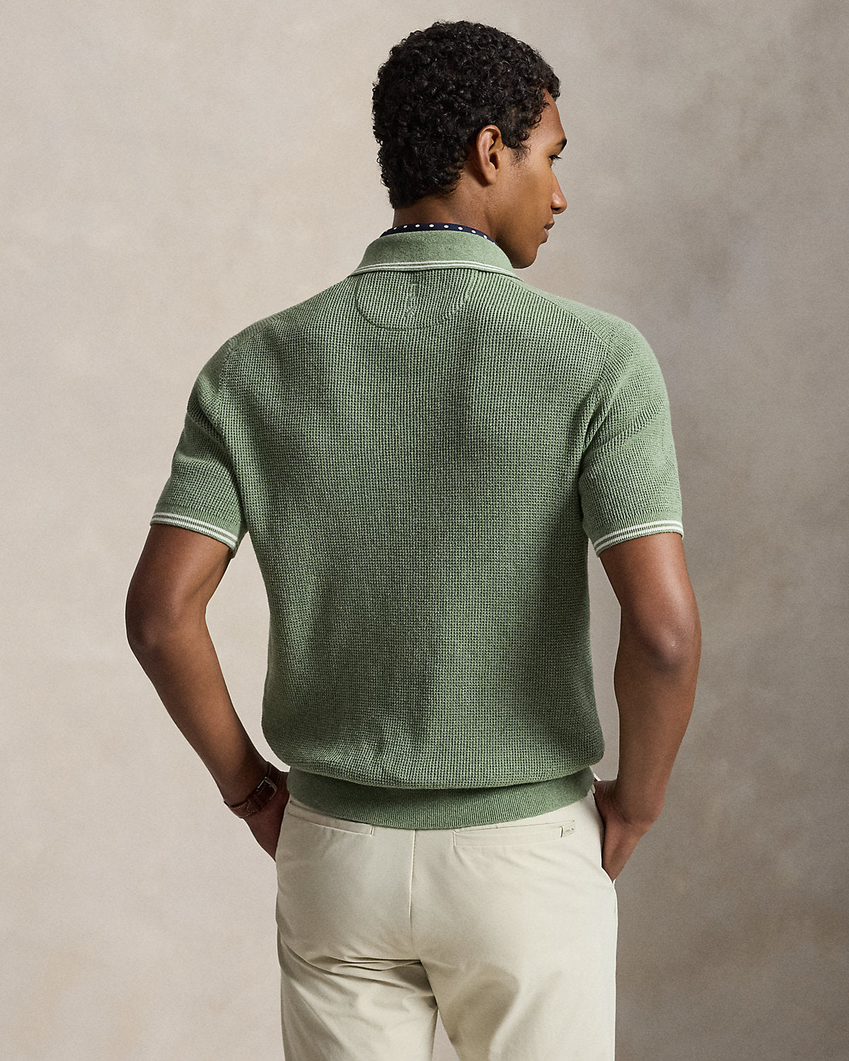 Waffle-Knit Cotton Polo Sweater