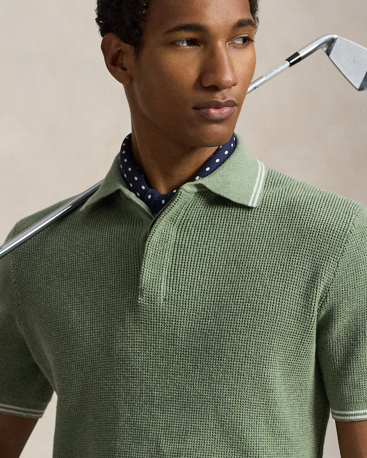 Waffle-Knit Cotton Polo Sweater