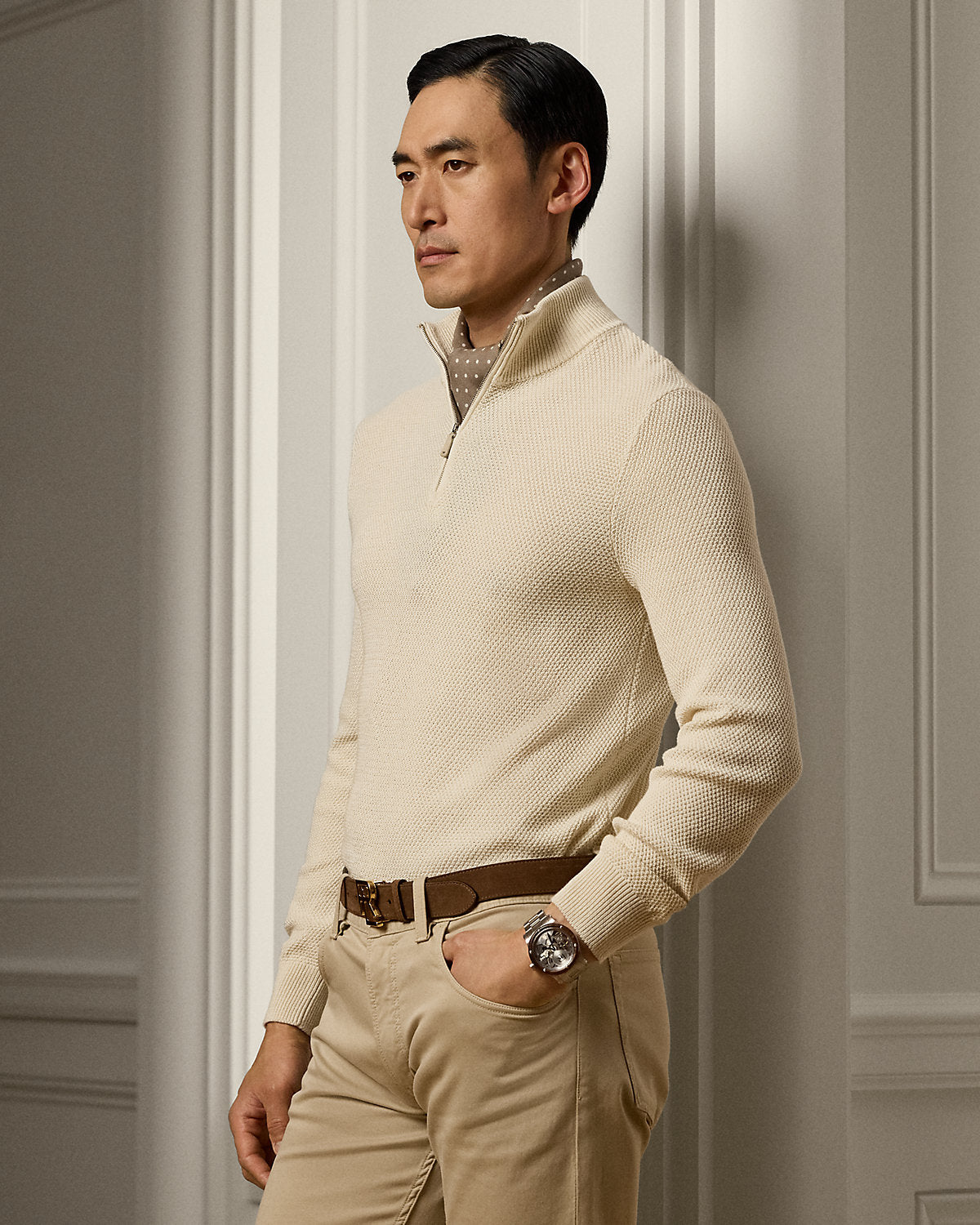 Textured Silk-Cotton Quarter-Zip Sweater