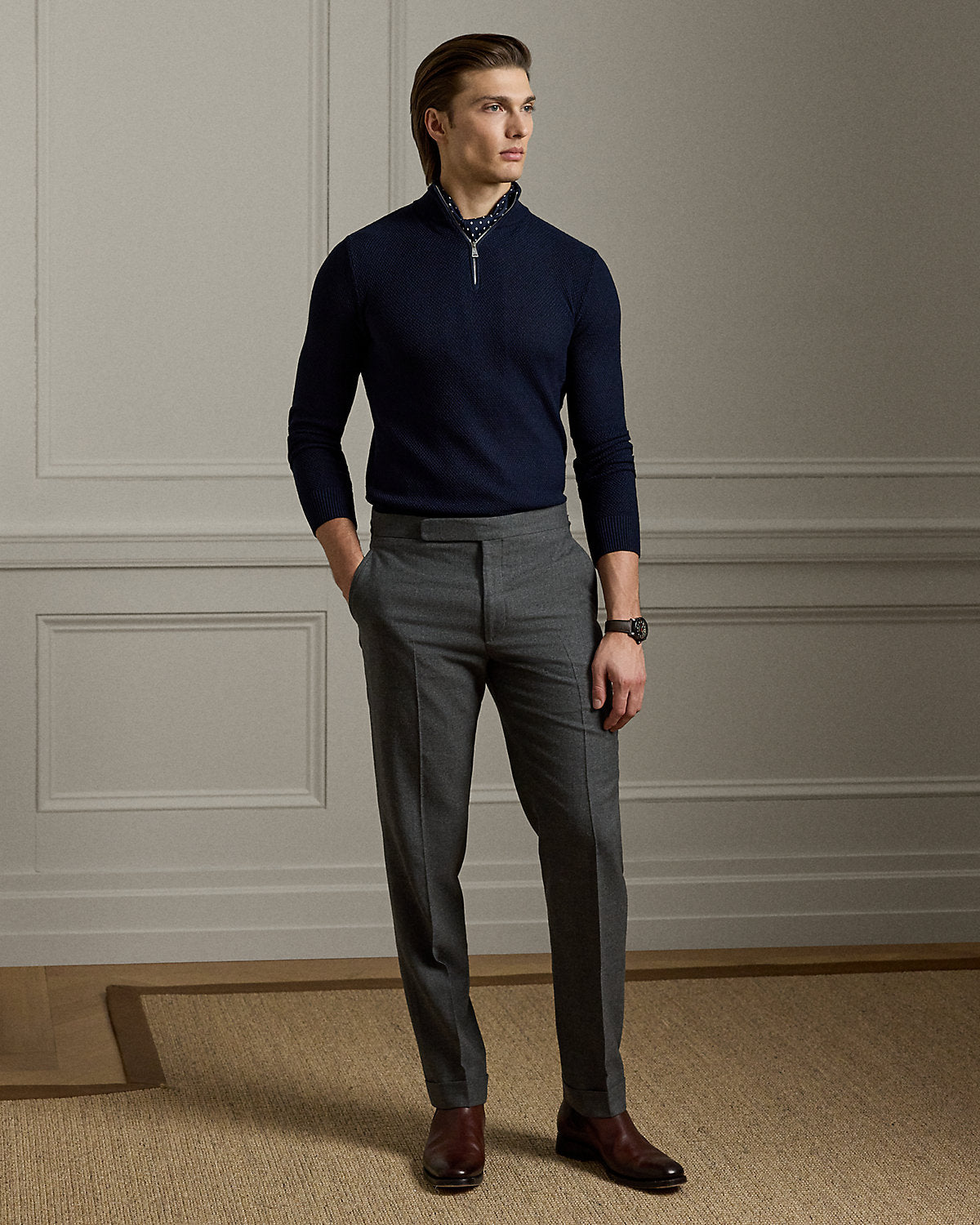 Textured Silk-Cotton Quarter-Zip Sweater