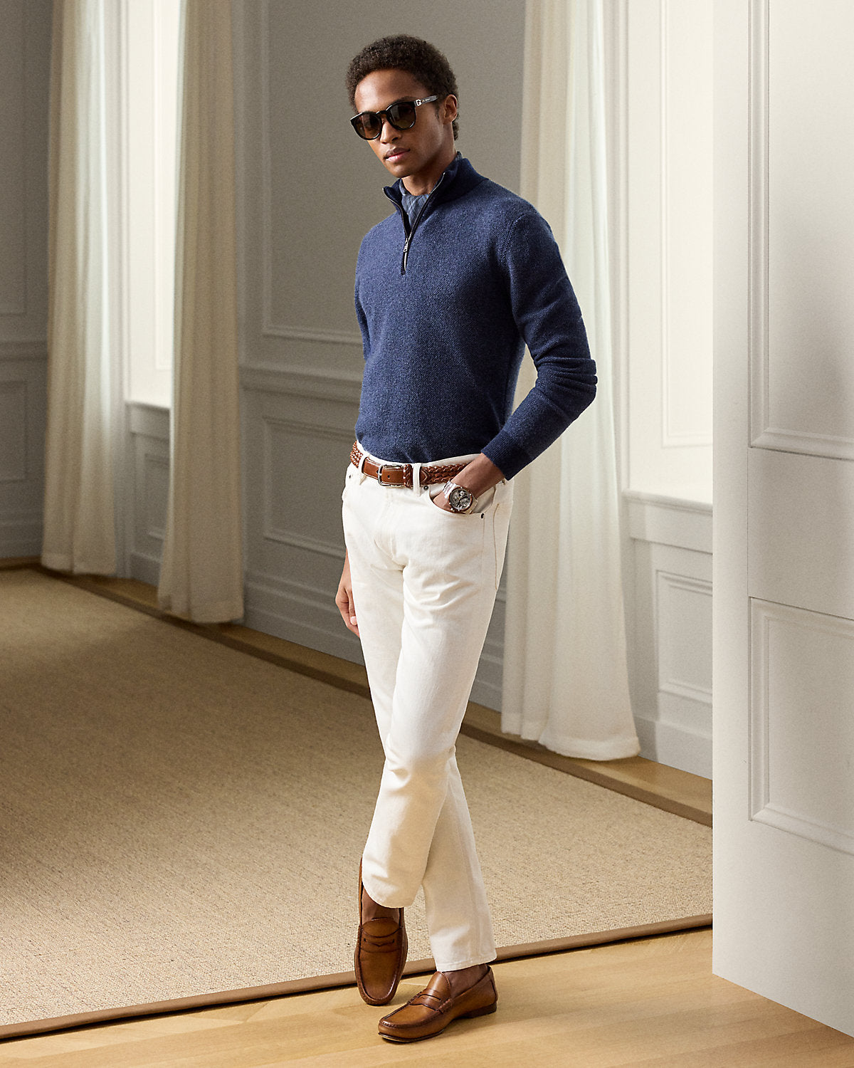 Birdseye Cashmere Quarter-Zip Sweater