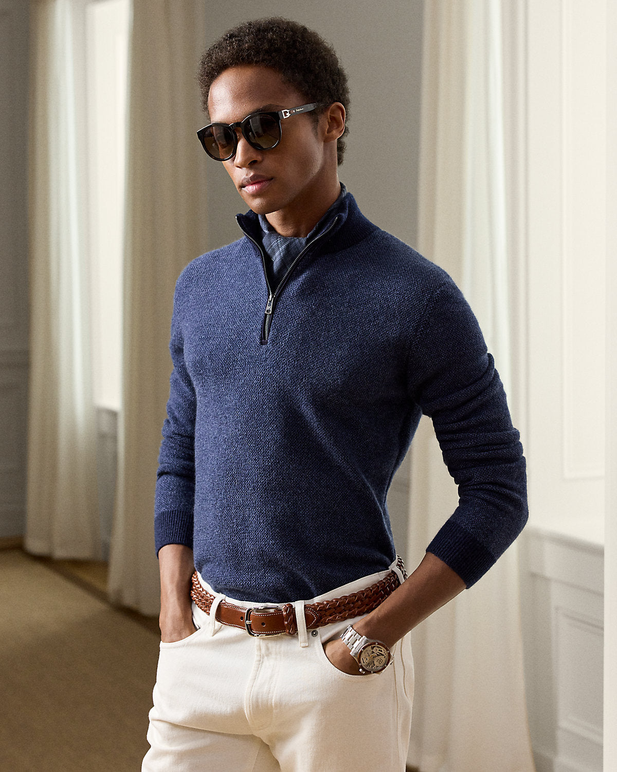 Birdseye Cashmere Quarter-Zip Sweater