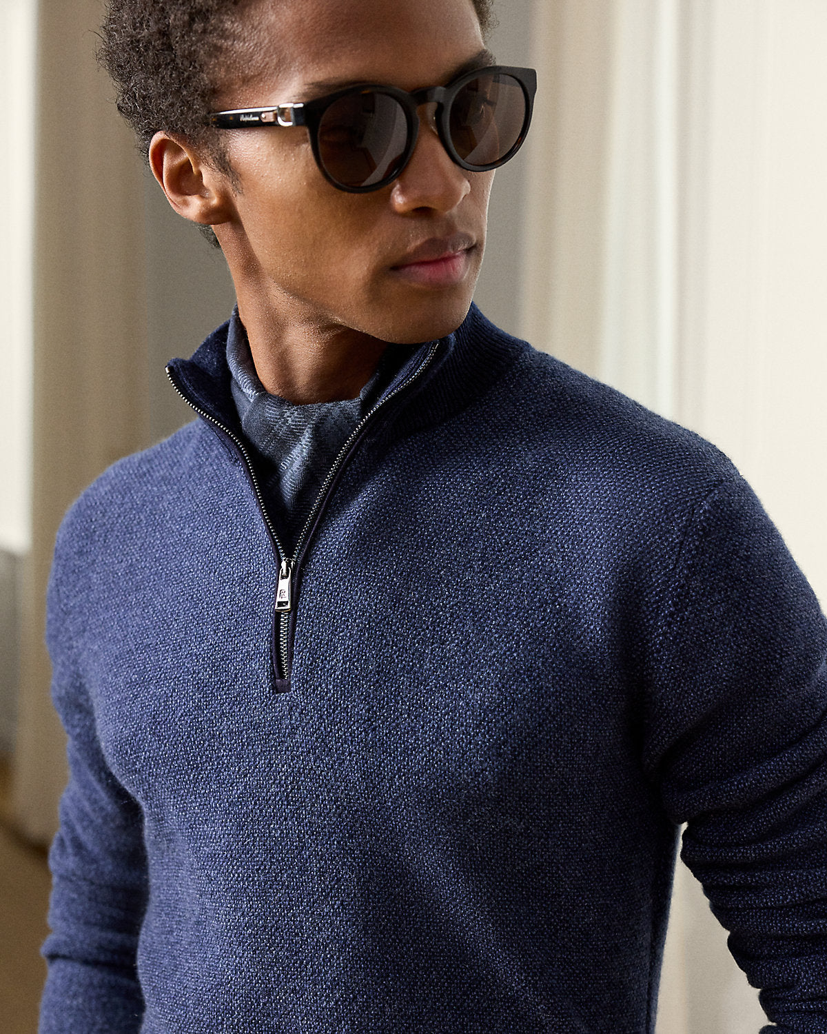 Birdseye Cashmere Quarter-Zip Sweater