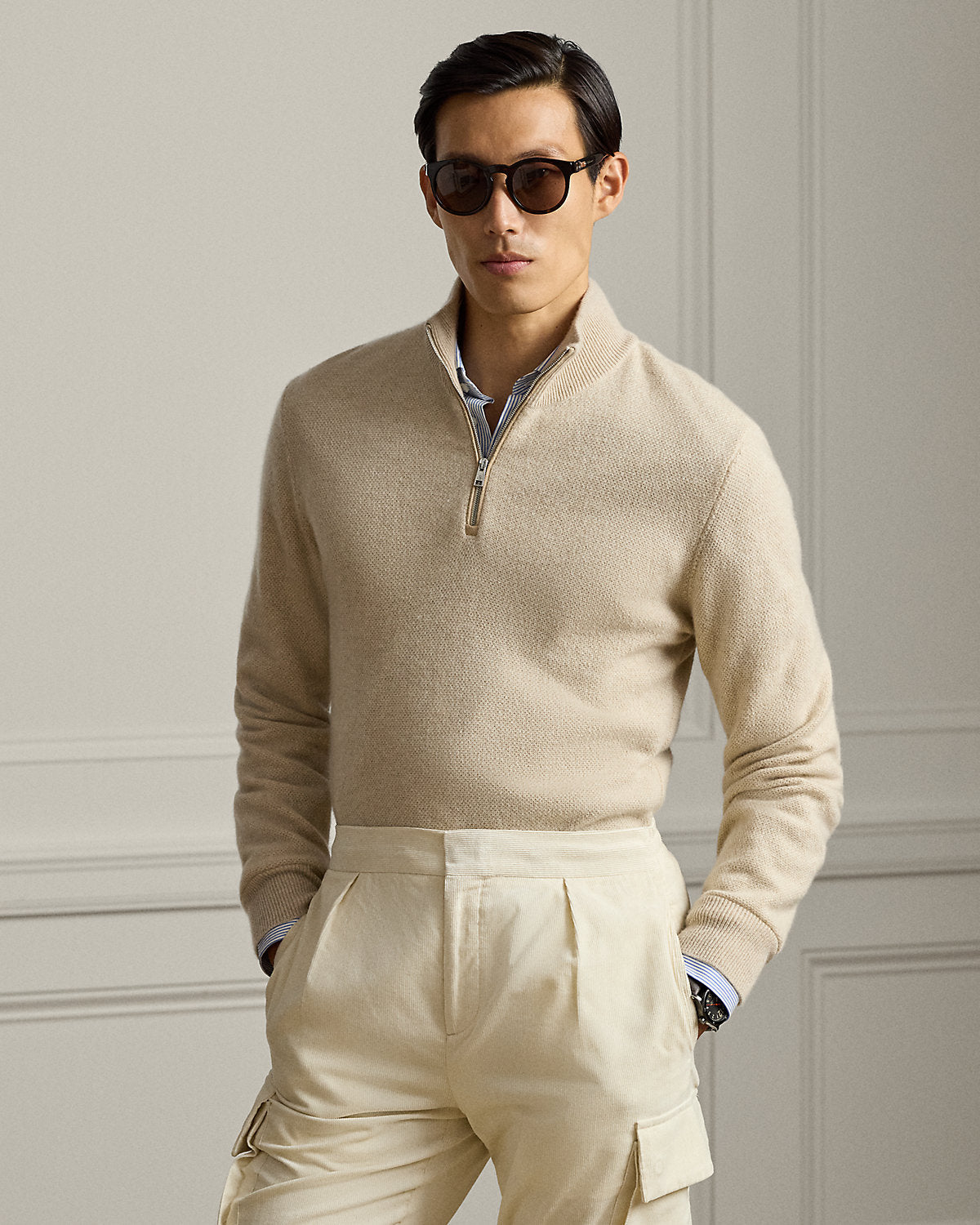 Birdseye Cashmere Quarter-Zip Sweater