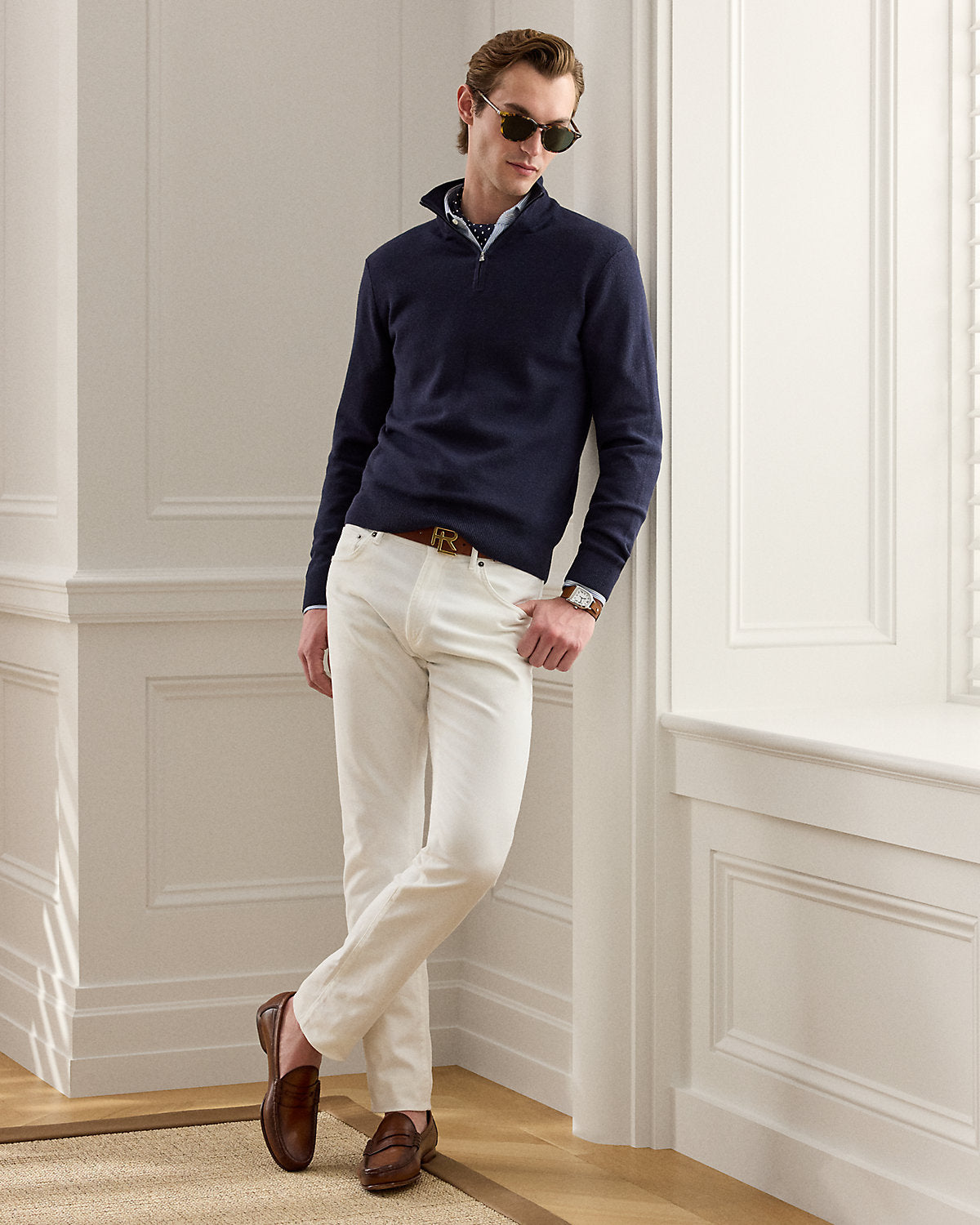 Piqu¨¦-Knit Wool Quarter-Zip Sweater