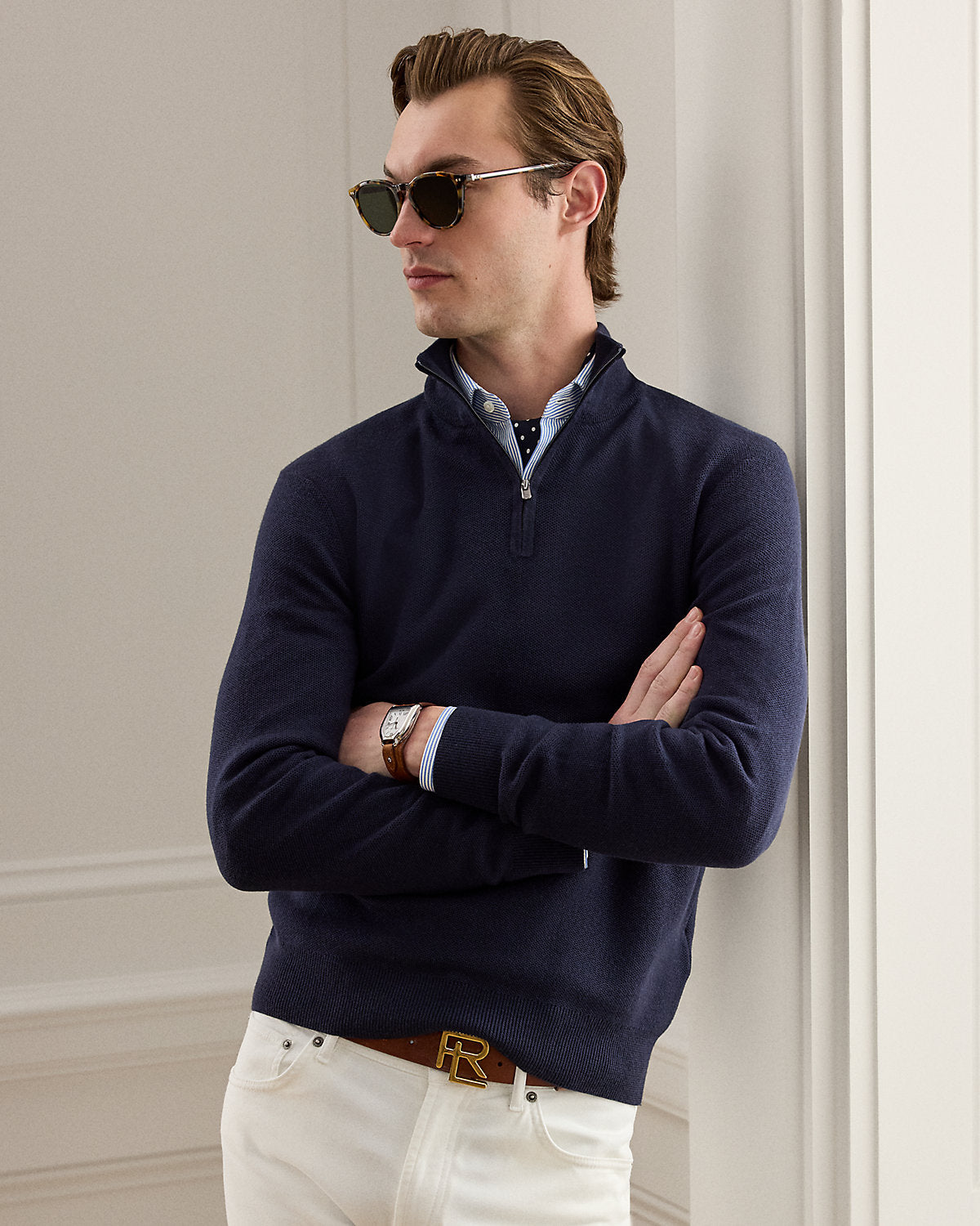 Piqu¨¦-Knit Wool Quarter-Zip Sweater