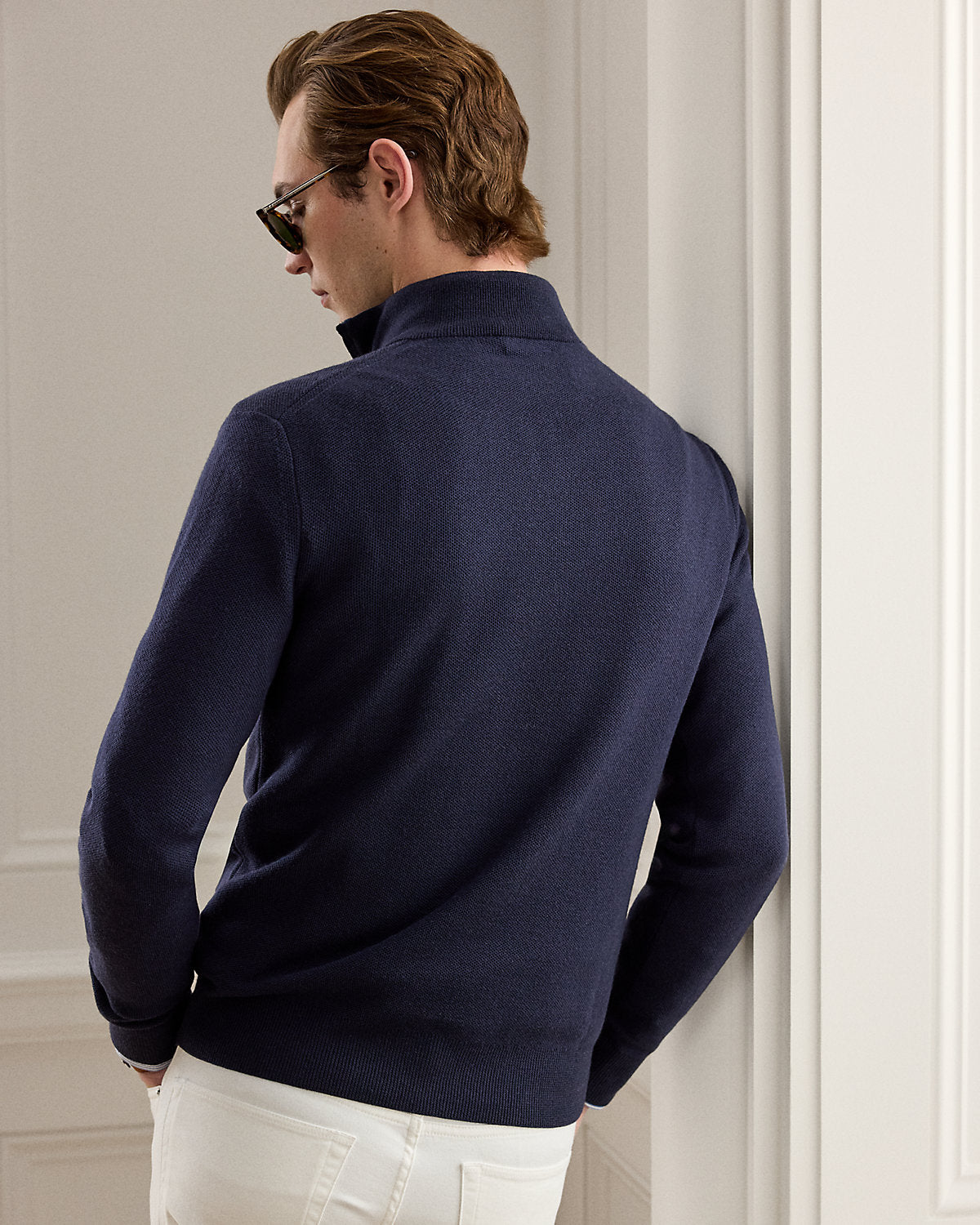 Piqu¨¦-Knit Wool Quarter-Zip Sweater