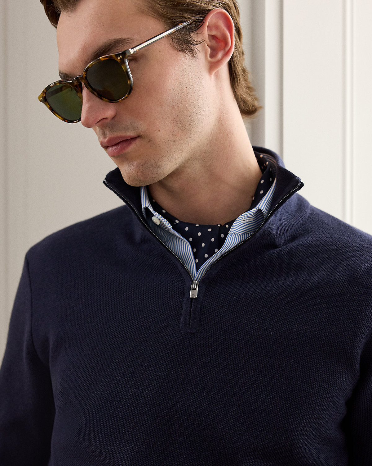 Piqu¨¦-Knit Wool Quarter-Zip Sweater