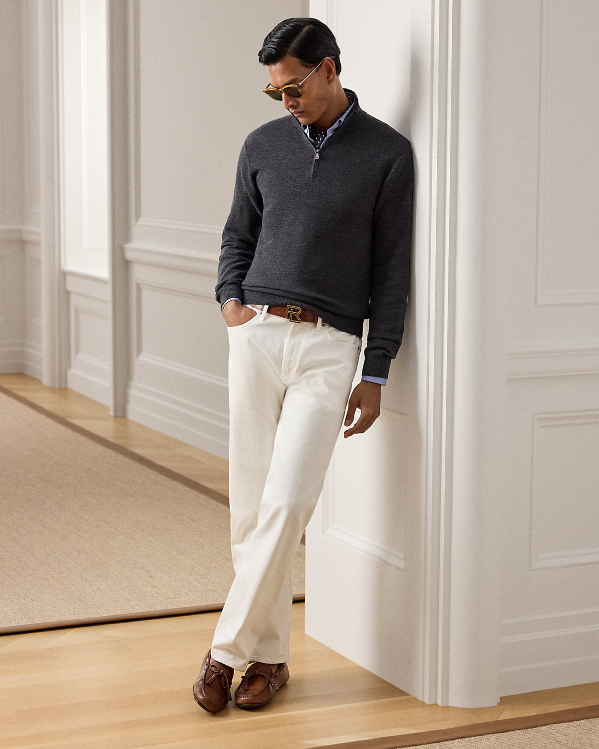 Piqu¨¦-Knit Wool Quarter-Zip Sweater