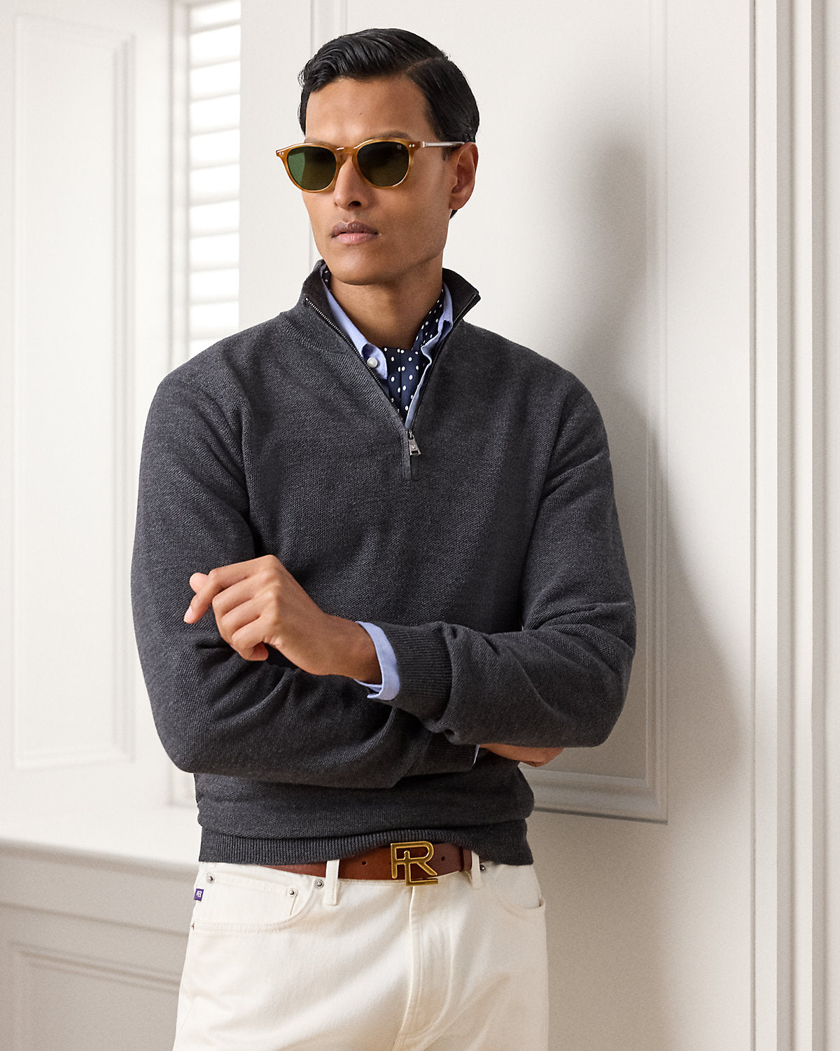 Piqu¨¦-Knit Wool Quarter-Zip Sweater