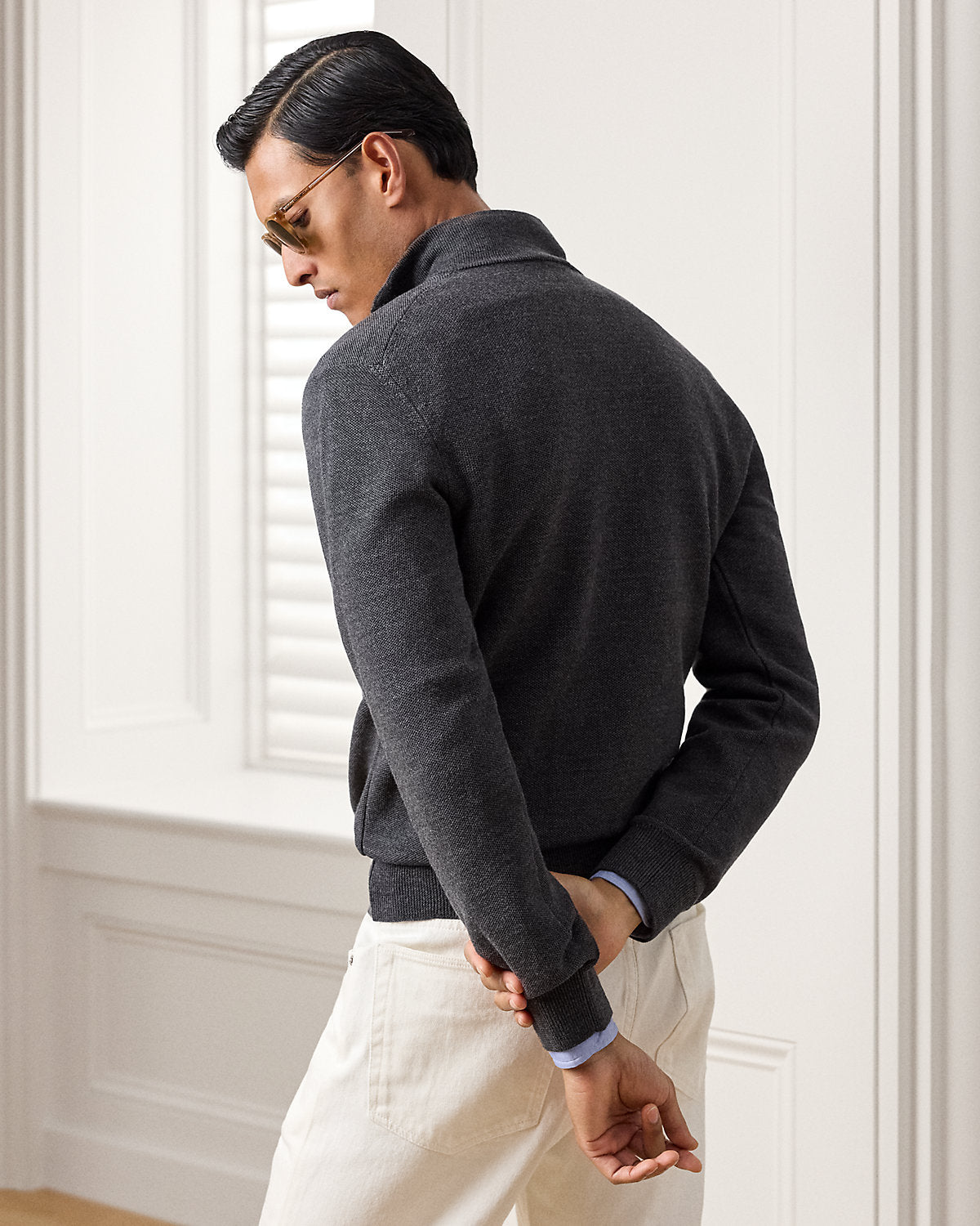 Piqu¨¦-Knit Wool Quarter-Zip Sweater