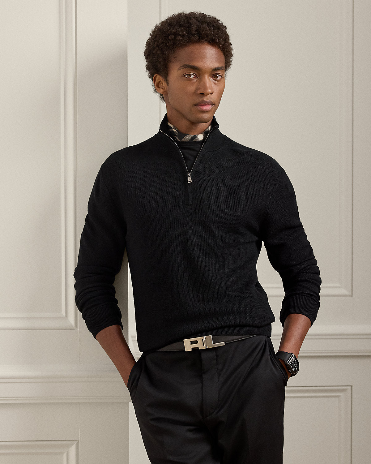 Piqu¨¦-Knit Wool Quarter-Zip Sweater