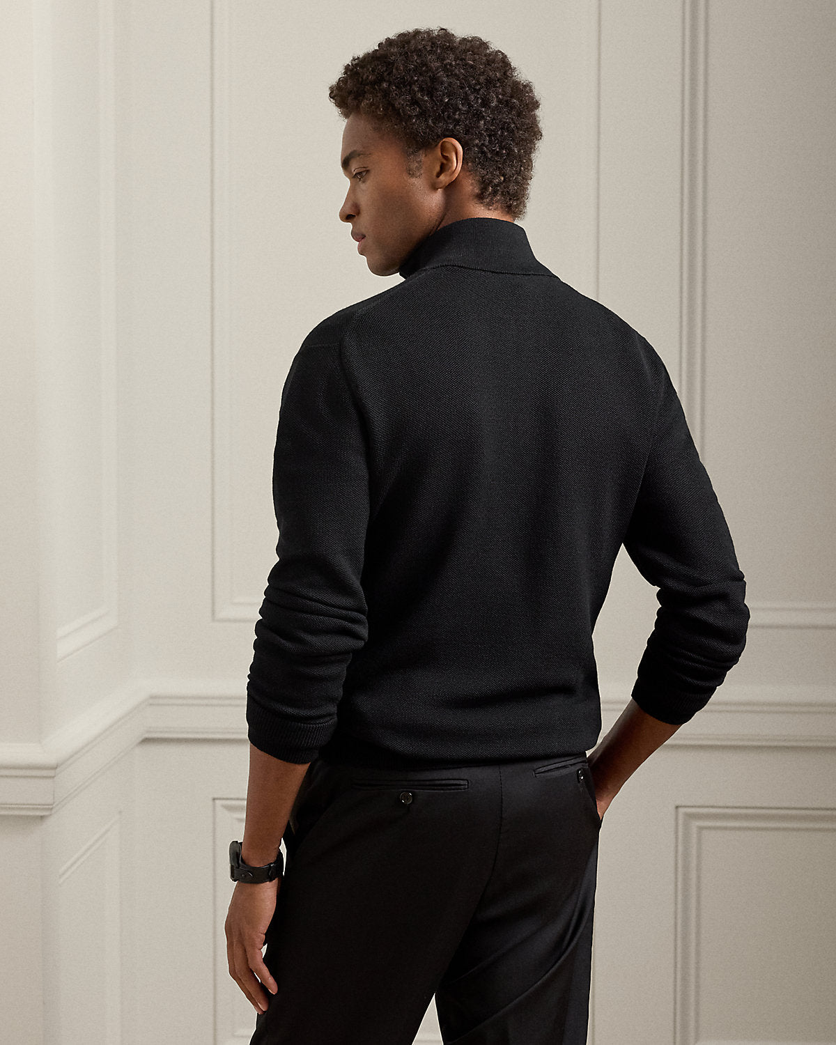 Piqu¨¦-Knit Wool Quarter-Zip Sweater