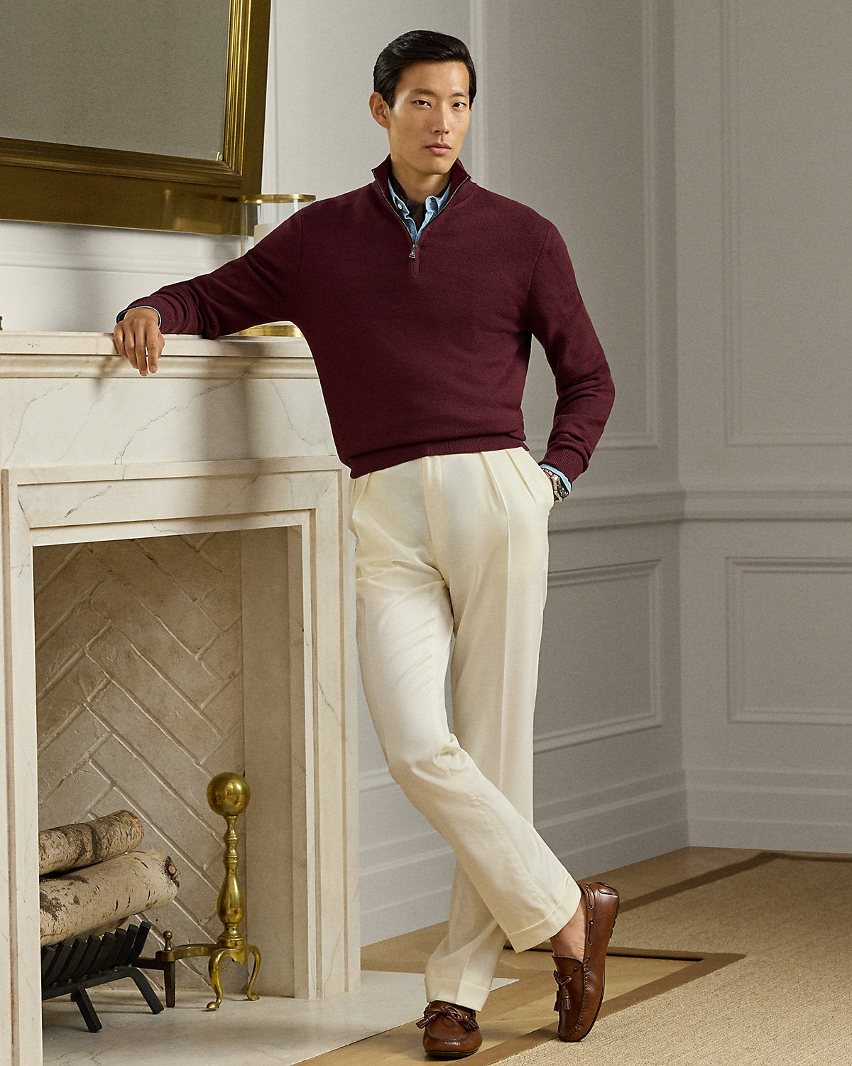 Piqu¨¦-Knit Wool Quarter-Zip Sweater