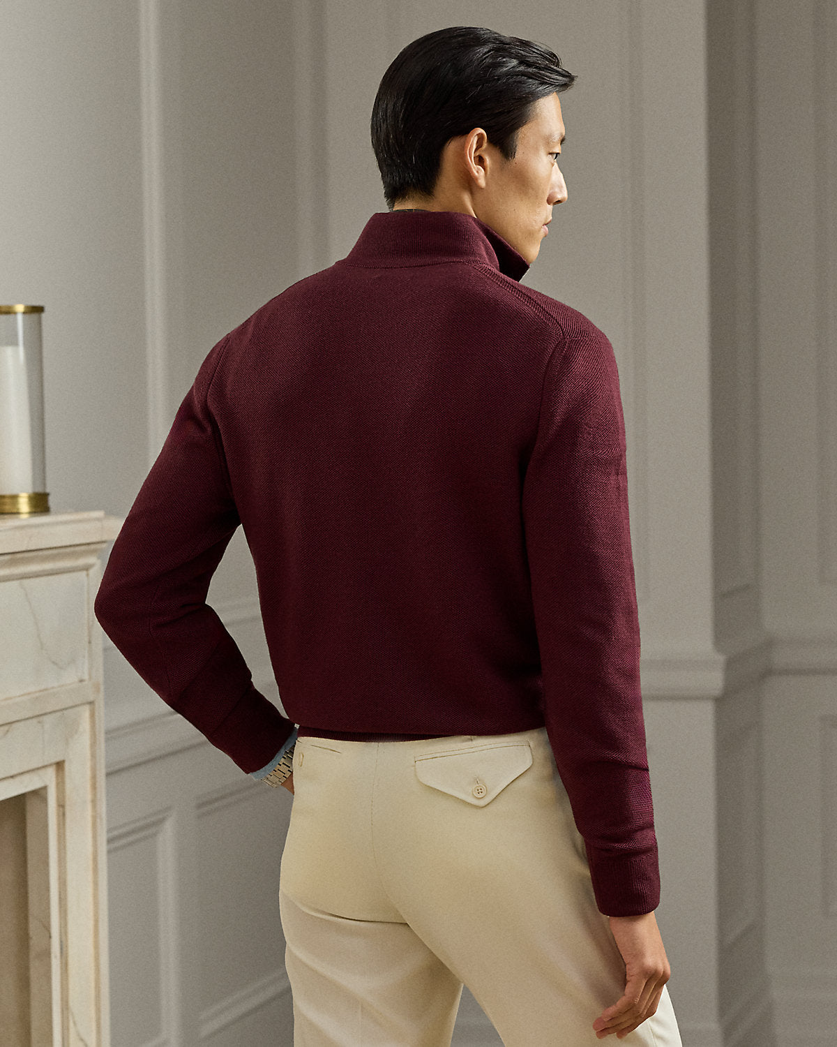 Piqu¨¦-Knit Wool Quarter-Zip Sweater