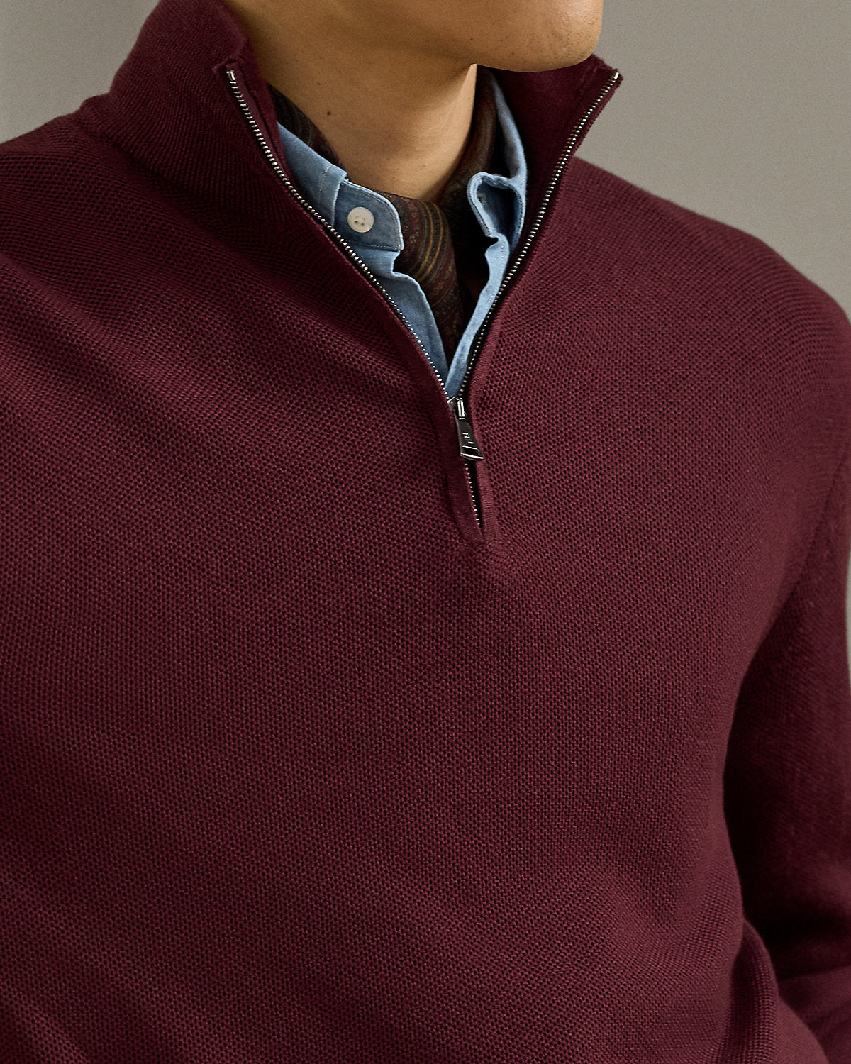 Piqu¨¦-Knit Wool Quarter-Zip Sweater