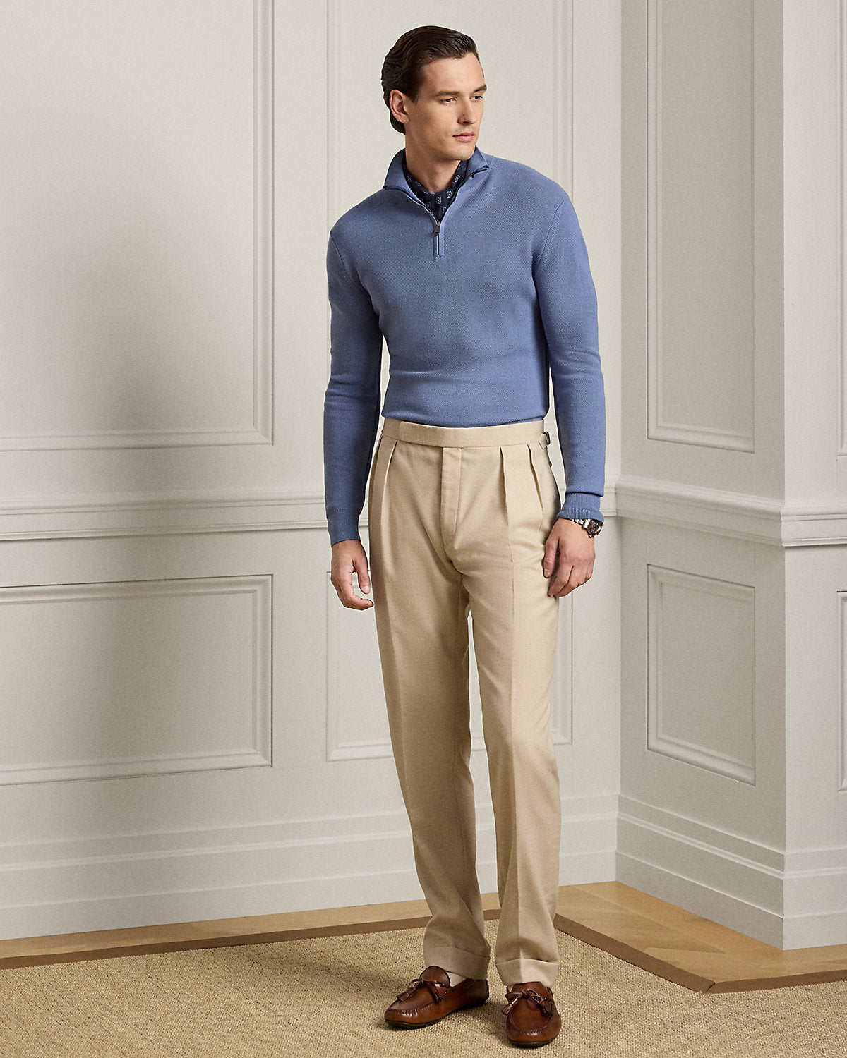 Piqu¨¦-Knit Wool Quarter-Zip Sweater