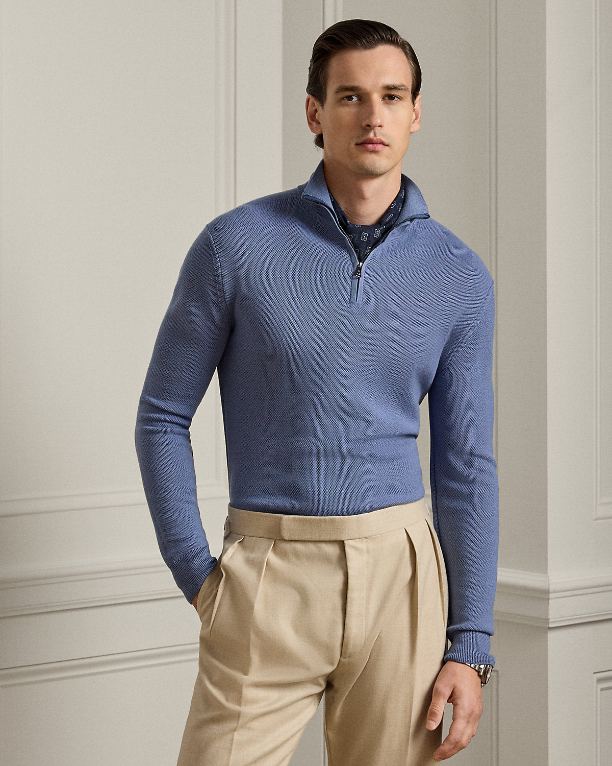 Piqu¨¦-Knit Wool Quarter-Zip Sweater