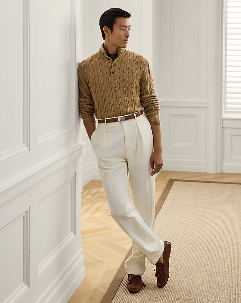 Cable-Knit Cashmere Mockneck Jumper Camel Melange
