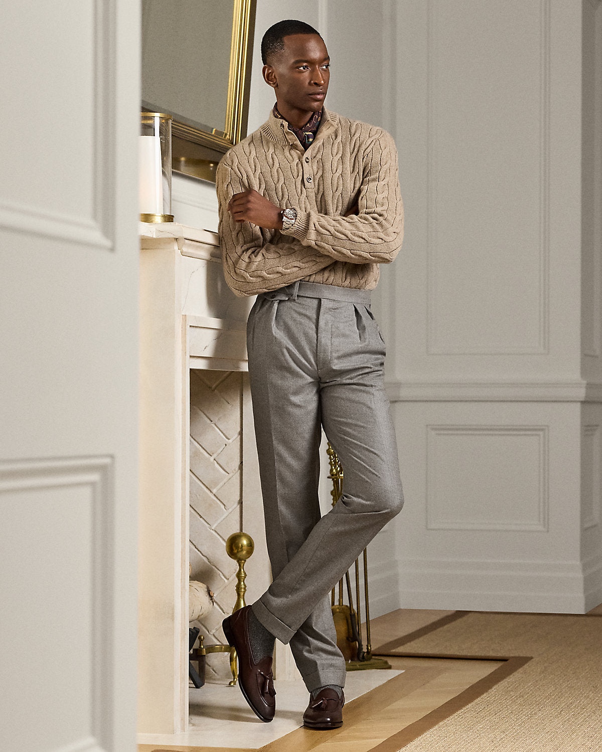Cable-Knit Cashmere Mockneck Sweater