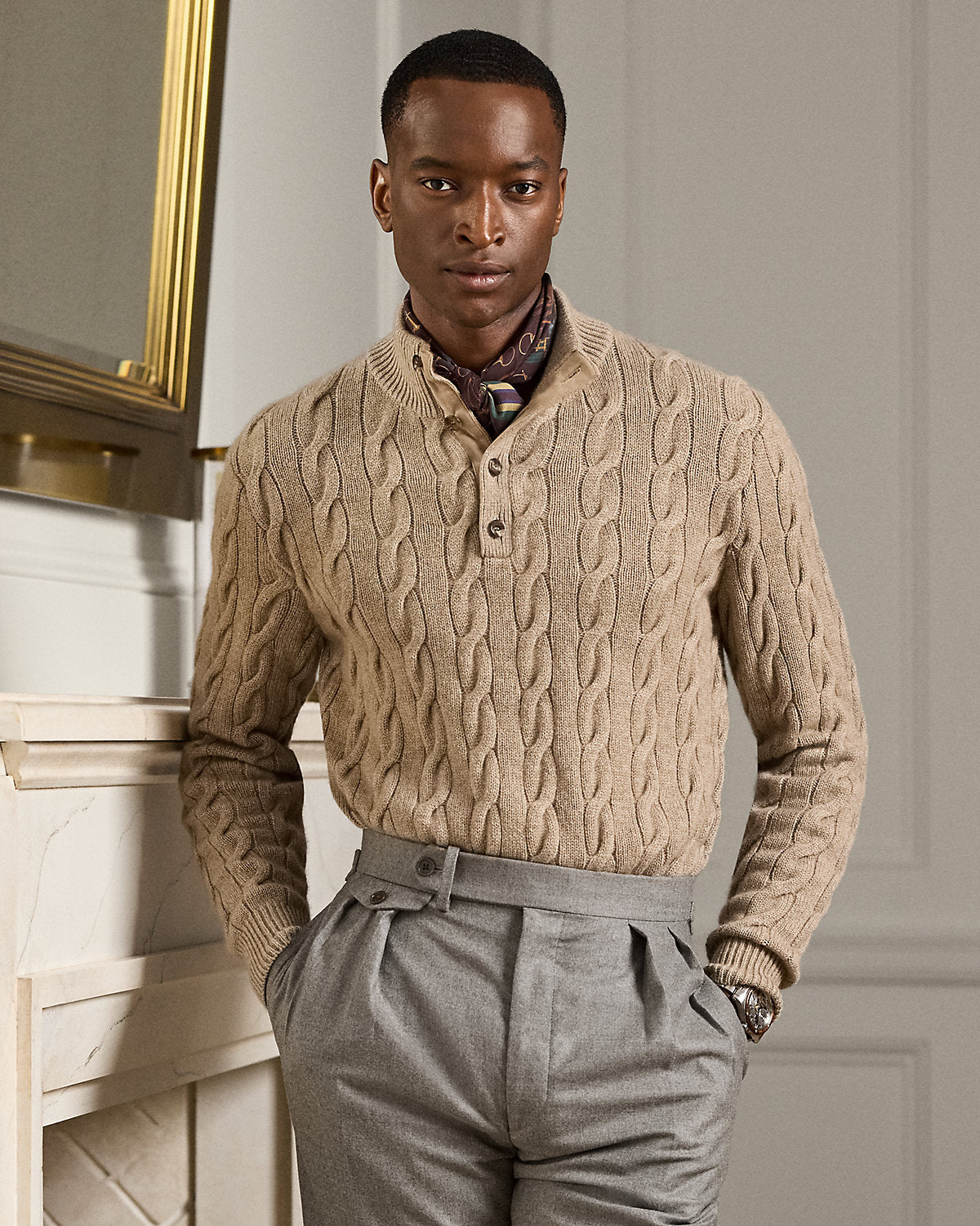 Cable-Knit Cashmere Mockneck Sweater