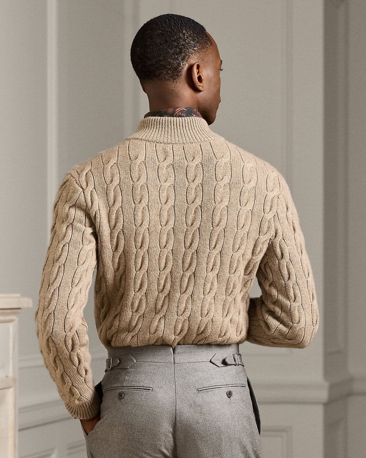 Cable-Knit Cashmere Mockneck Sweater