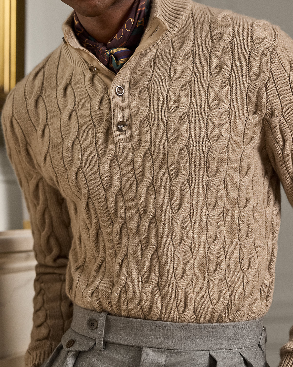 Cable-Knit Cashmere Mockneck Sweater