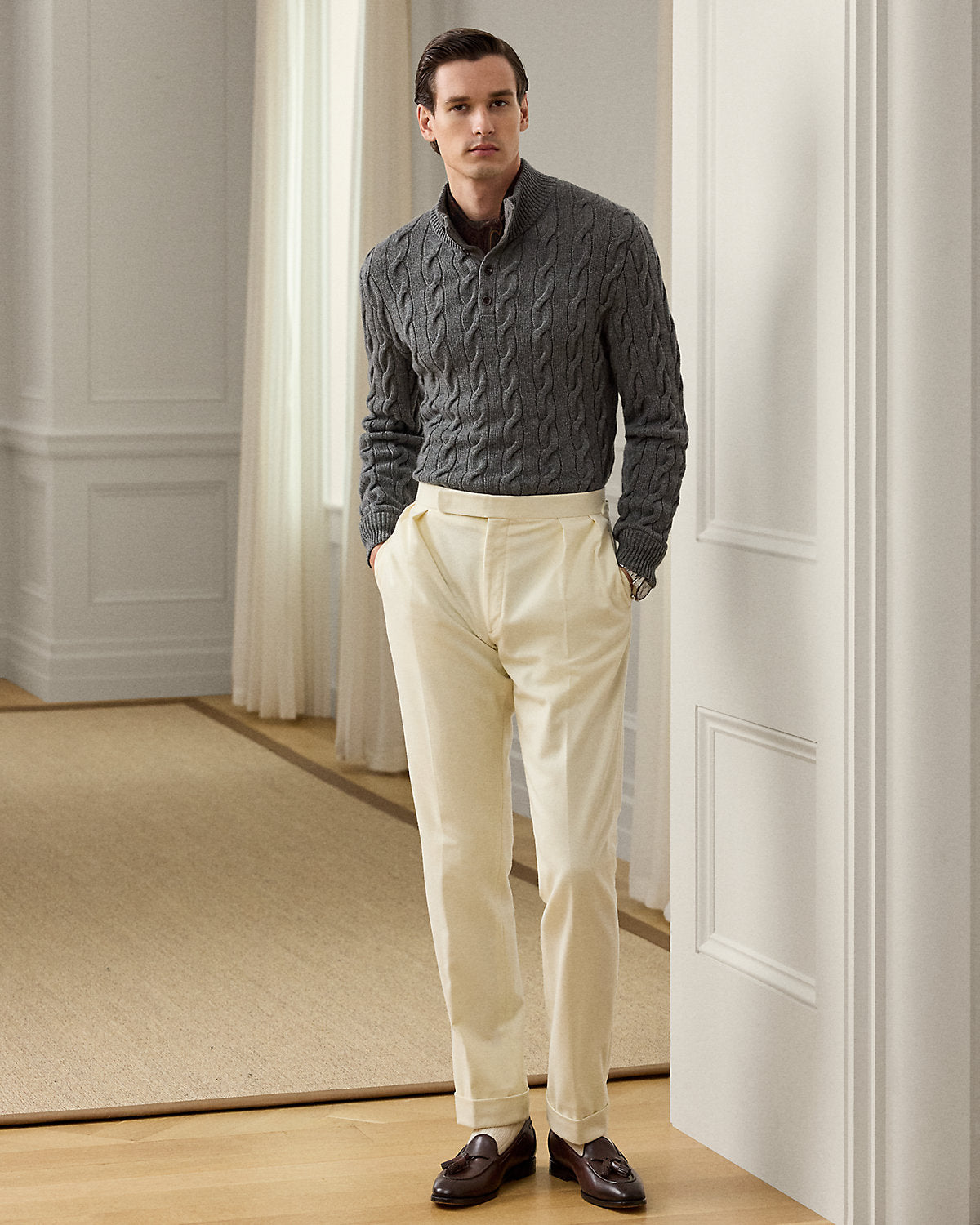 Cable-Knit Cashmere Mockneck Sweater